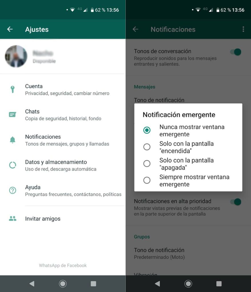 Ocultar notificaciones WhatsApp
