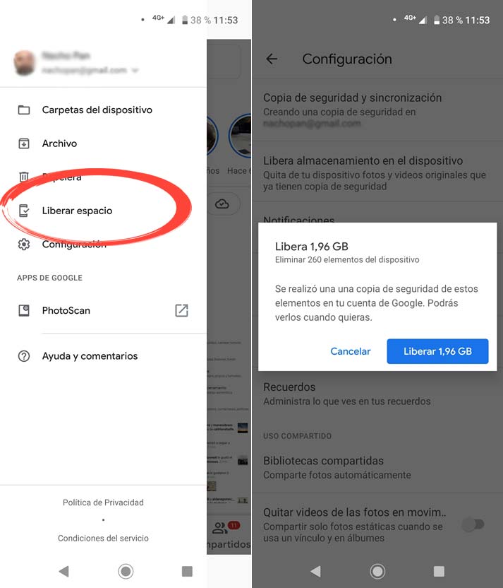 Liberar espacio con Google Fotos